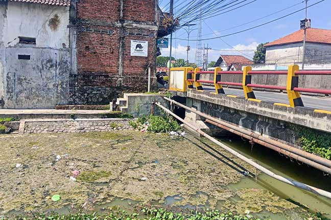 Kondisi sungai di Desa Mancar, Kecamatan Peterongan, Kabupaten Jombang, yang berbau menyengat diduga berasal dari limbah tahu.